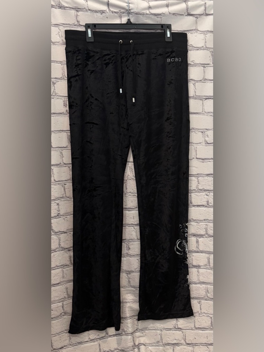 BCBG Maxazria:XL WomenVelour Lounge Pants Embroidered Logo/Silver Embellishment